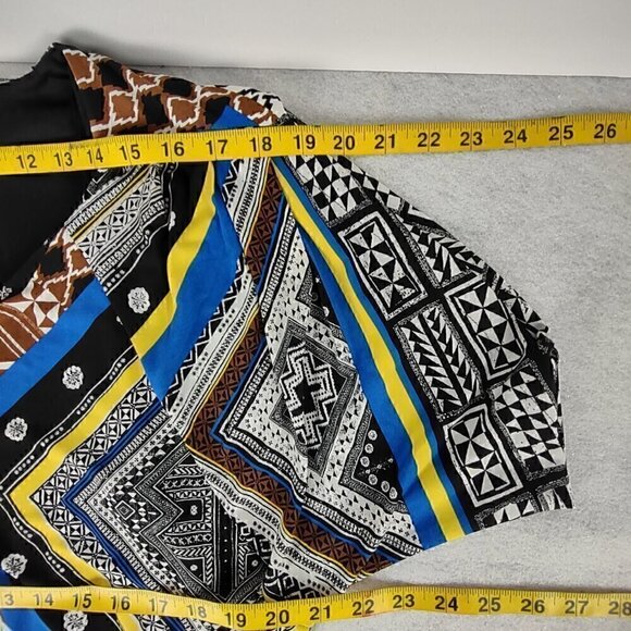 Emma & Michele Blue & Black Geometric V-Neck Stretch Blouson Shirt Dress Size L - Picture 9 of 13